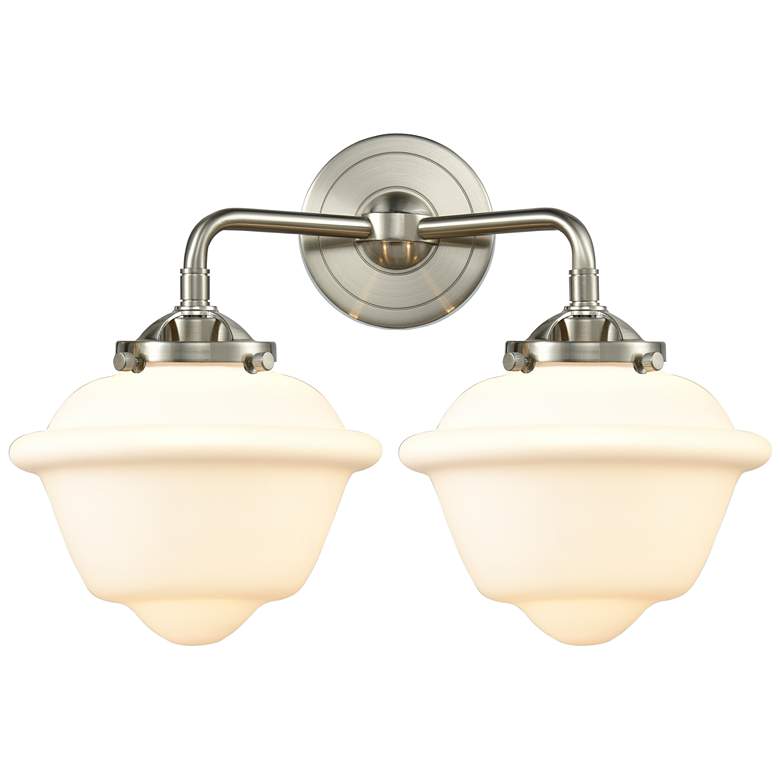 Image 1 Nouveau Oxford 15.5"W 2 Light Brushed Nickel Bath Light w/ White Shade