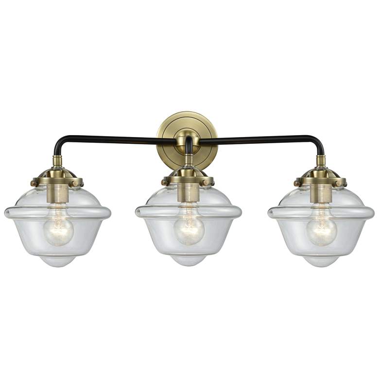 Image 1 Nouveau Oxford 25.5"W 3 Light Black Brass Bath Vanity Light w/ Clear S