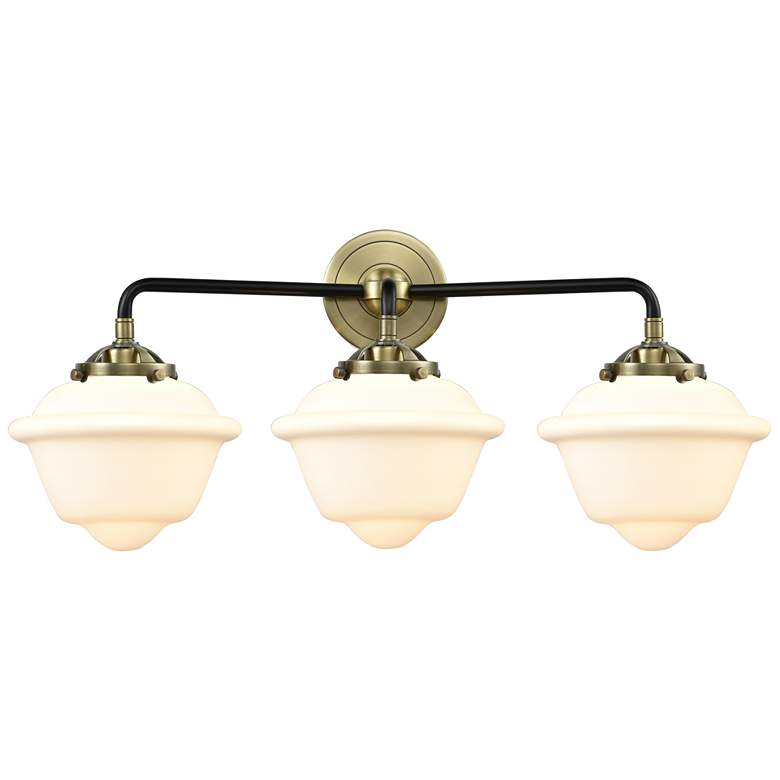 Image 1 Nouveau Oxford 25.5"W 3 Light Black Brass Bath Vanity Light w/ White S