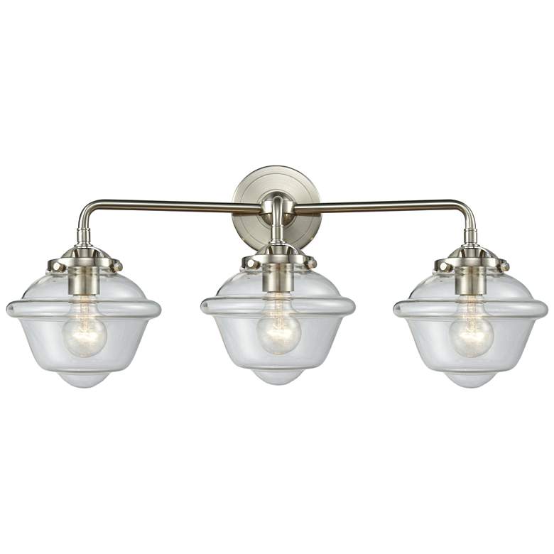 Image 1 Nouveau Oxford 25.5"W 3 Light Brushed Nickel Bath Light w/ Clear Shade
