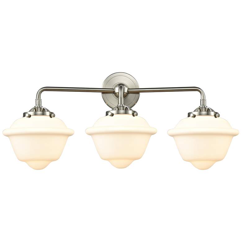 Image 1 Nouveau Oxford 25.5"W 3 Light Brushed Nickel Bath Light w/ White Shade