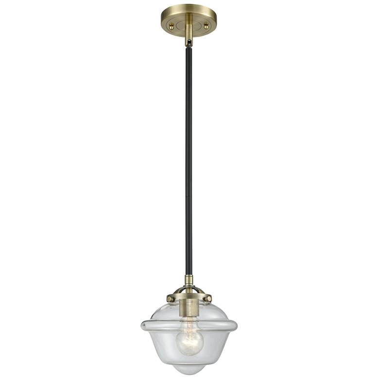 Image 1 Nouveau Oxford 7.5" Wide Black Brass Stem Hung Mini Pendant w/ Clear S