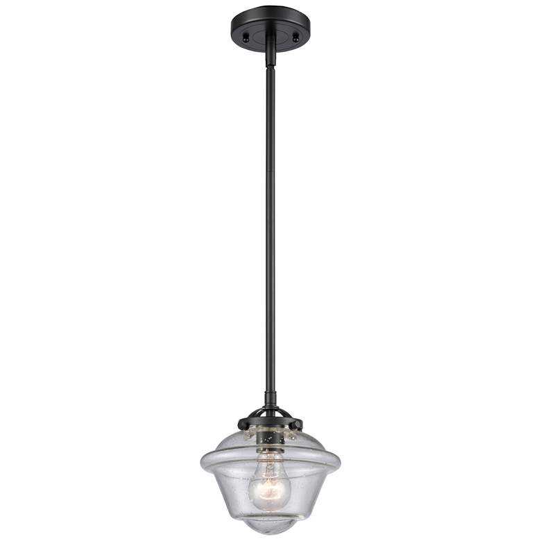 Image 1 Nouveau Oxford 7.5" Wide Bronze Stem Hung Mini Pendant w/ Seedy Shade