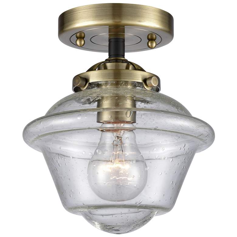 Image 1 Nouveau Oxford 7.5"W Black Antique Brass Semi.Flush Mount w/ Seedy Sha