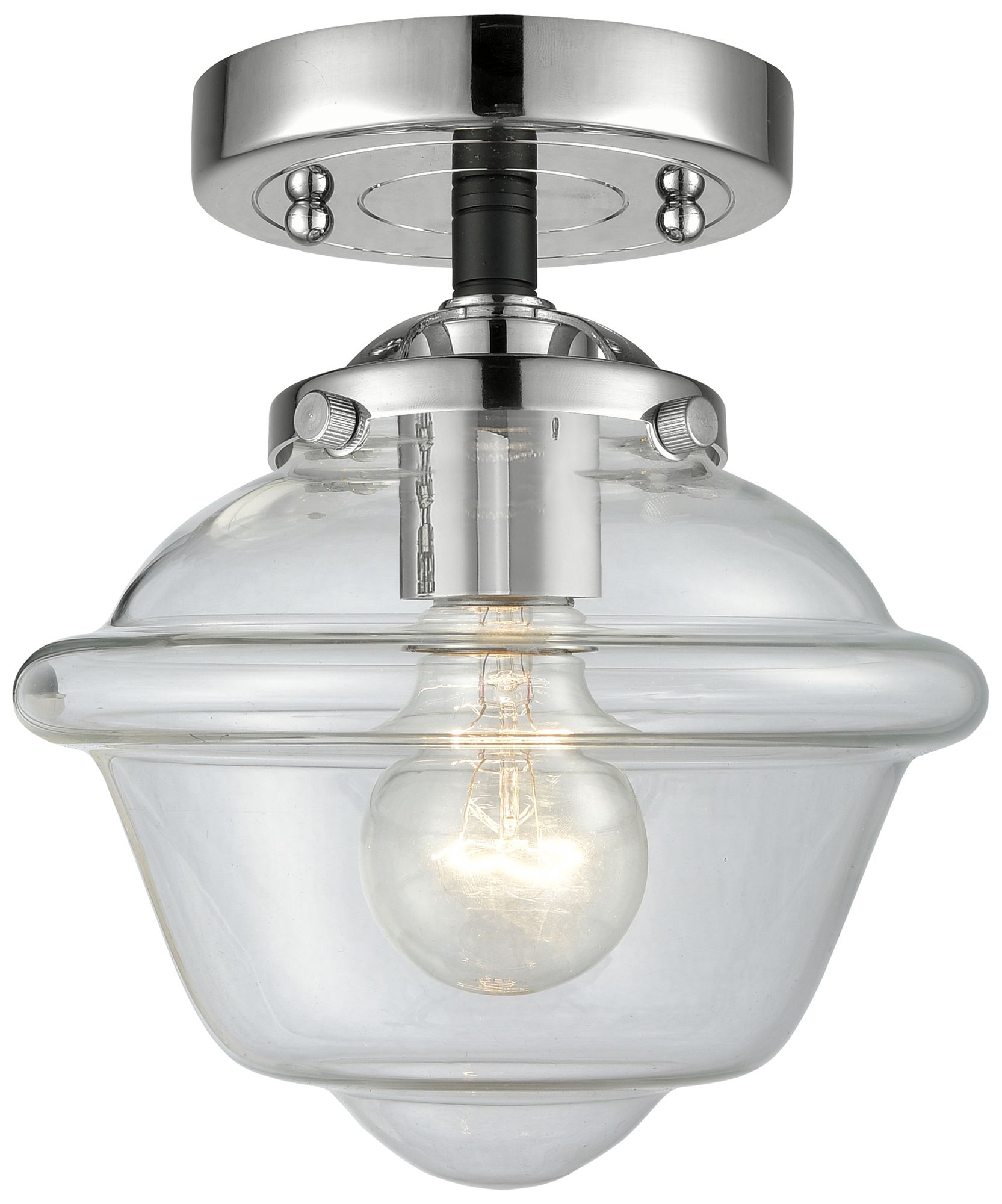 Nouveau Oxford 7.5"W Black Polished Nickel Semi.Flush Mount w/ Clear S