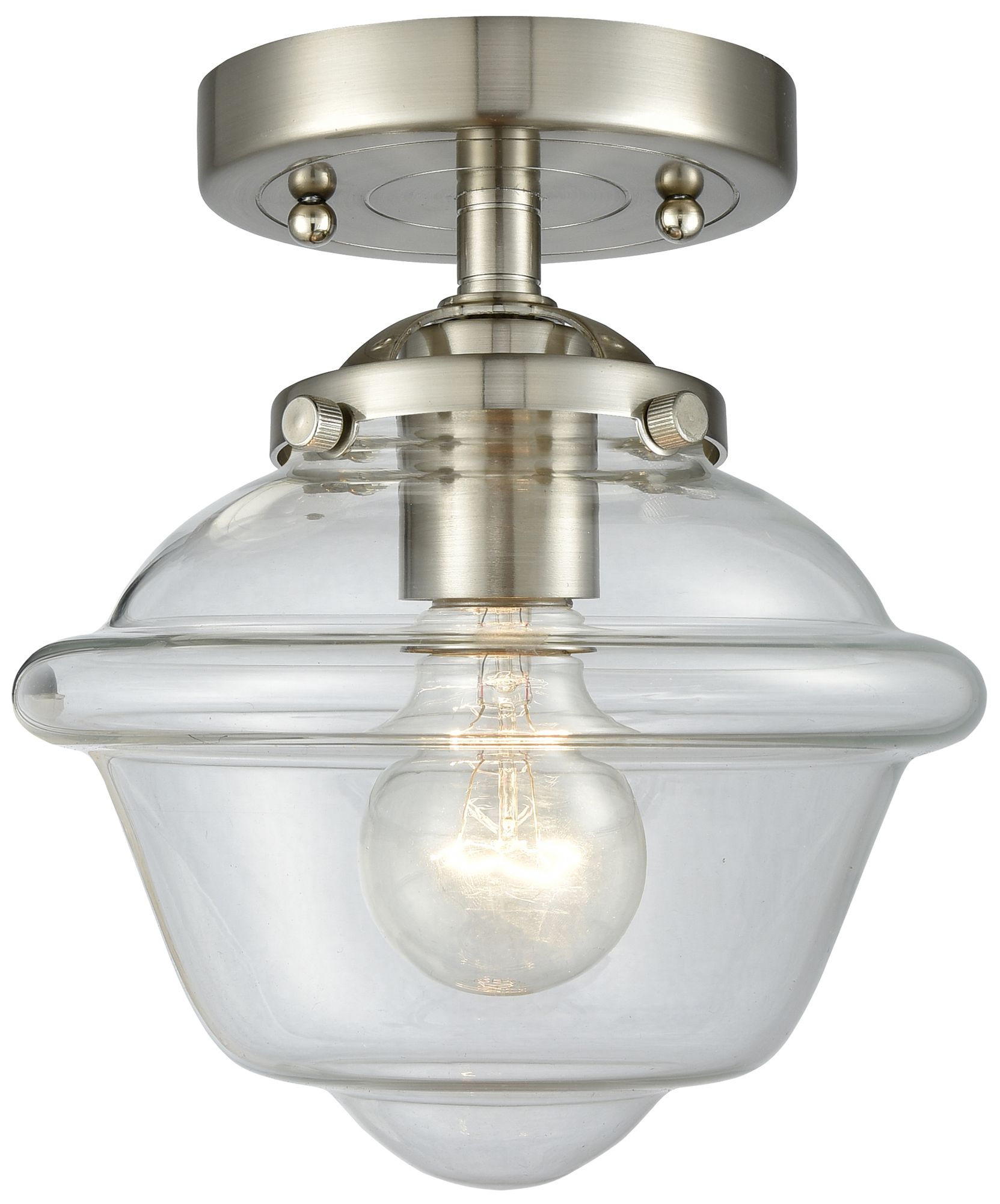 Nouveau Oxford 7.5"W Brushed Satin Nickel Semi.Flush Mount w/ Clear Sh