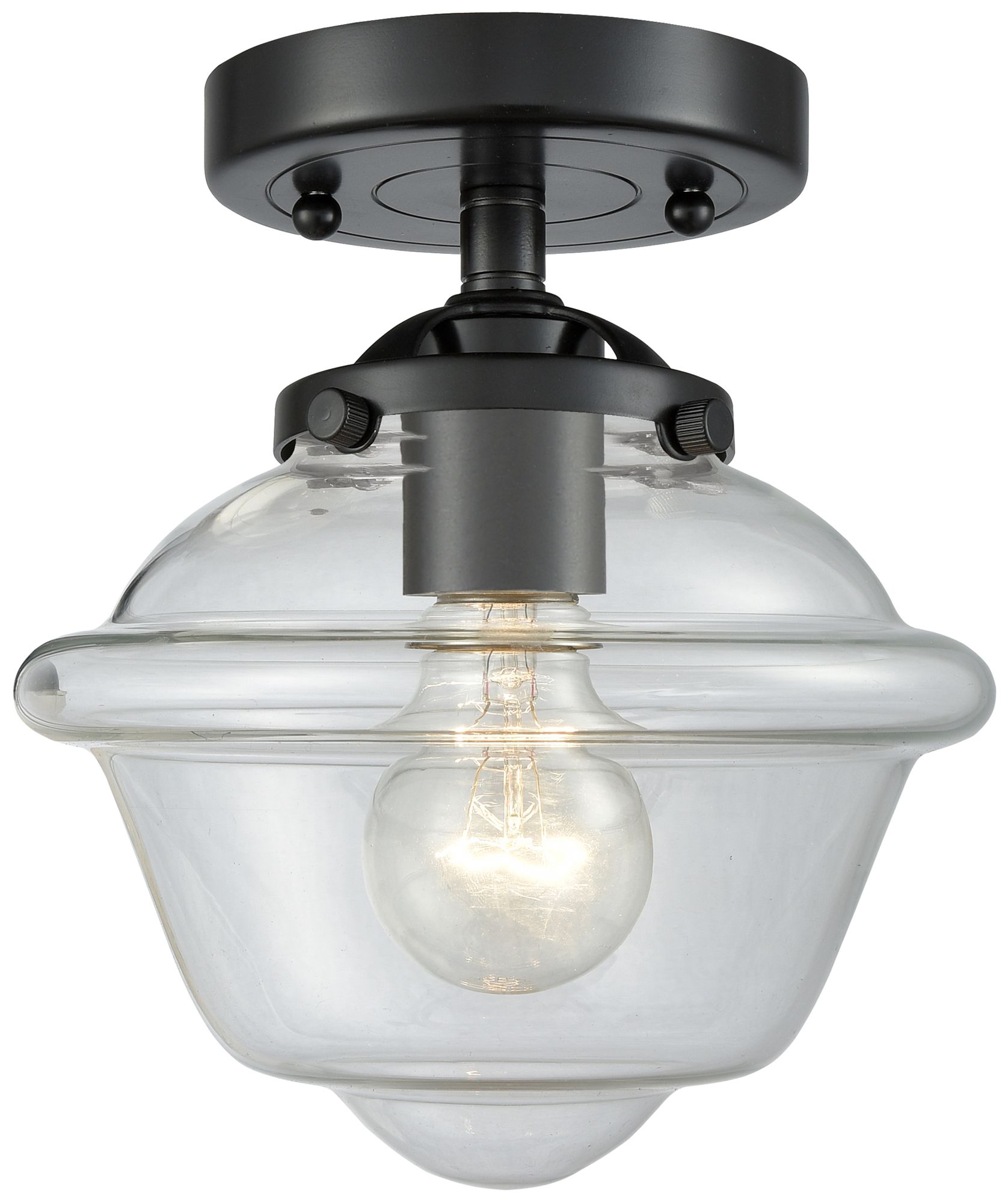 Nouveau Oxford 7.5"W Oil Rubbed Bronze Semi.Flush Mount w/ Clear Shade
