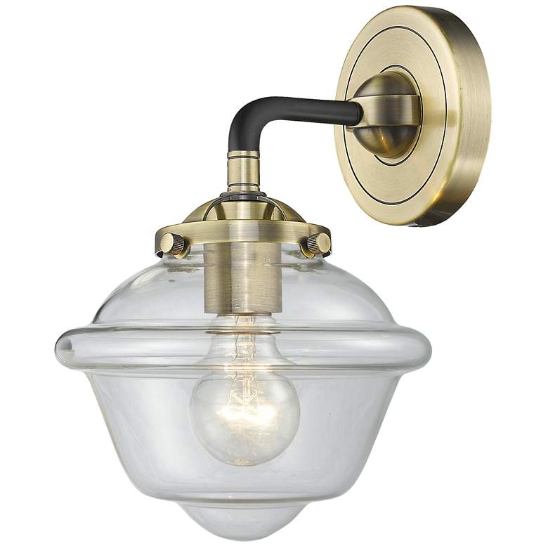Image 1 Nouveau Oxford 9" High Black Brass Sconce w/ Clear Shade