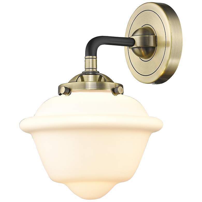 Image 1 Nouveau Oxford 9" High Black Brass Sconce w/ Matte White Shade