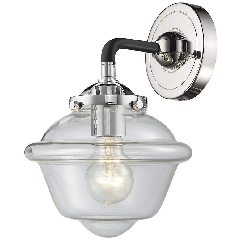 Image 1 Nouveau Oxford 9" High Black Polished Nickel Sconce w/ Clear Shade