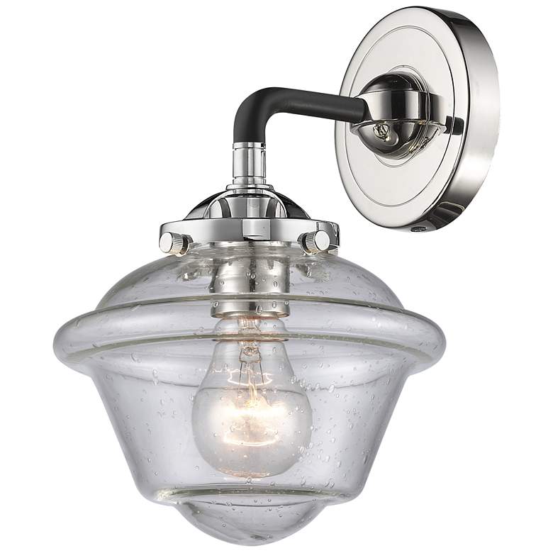 Image 1 Nouveau Oxford 9" High Black Polished Nickel Sconce w/ Seedy Shade