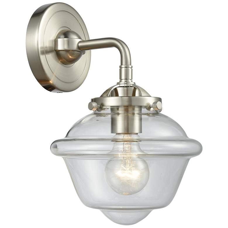 Image 1 Nouveau Oxford 9 inch High Brushed Satin Nickel Sconce w/ Clear Shade