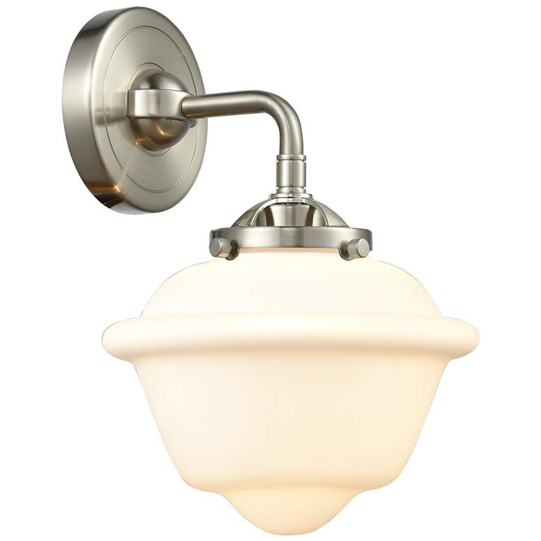 Image 1 Nouveau Oxford 9" High Brushed Satin Nickel Sconce w/ Matte White Shad