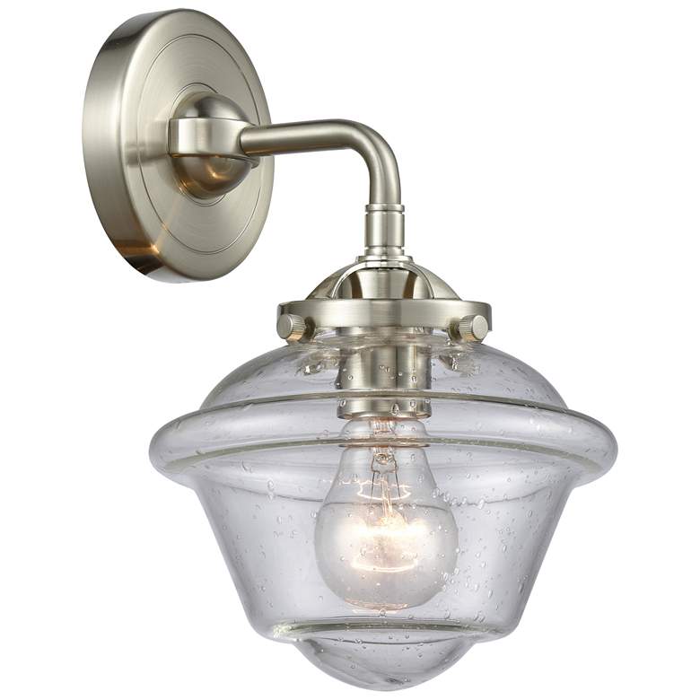 Image 1 Nouveau Oxford 9" High Brushed Satin Nickel Sconce w/ Seedy Shade