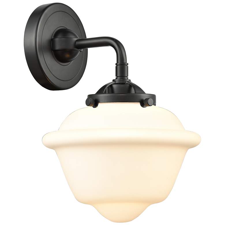 Image 1 Nouveau Oxford 9 inch High Oil Rubbed Bronze Sconce w/ Matte White Shade