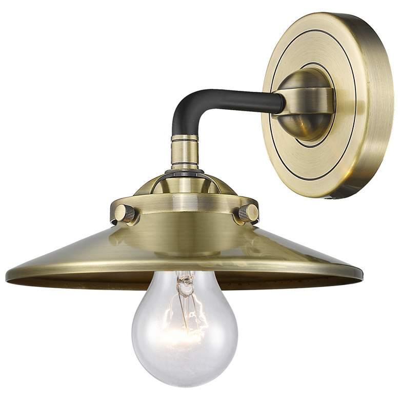 Image 1 Nouveau Railroad 5.25" High Black Brass Sconce w/ Antique Brass Shade