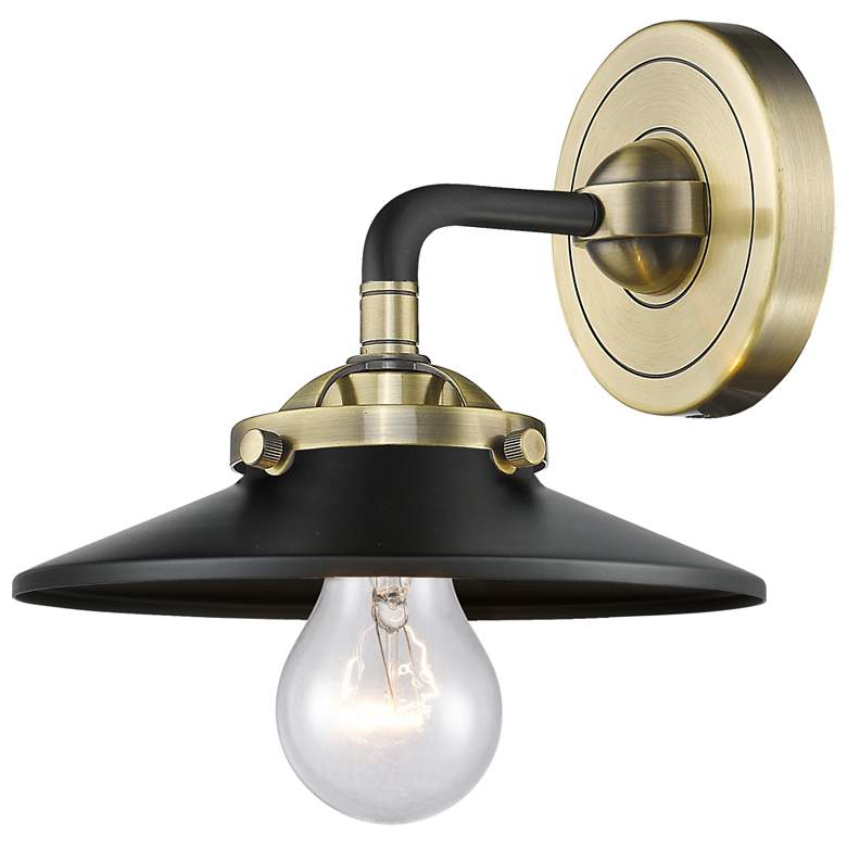 Image 1 Nouveau Railroad 5.25" High Black Brass Sconce w/ Matte Black Shade