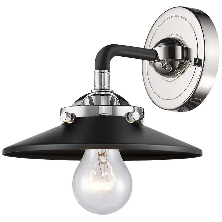 Image 1 Nouveau Railroad 5.25" High Black Nickel Sconce w/ Matte Black Shade