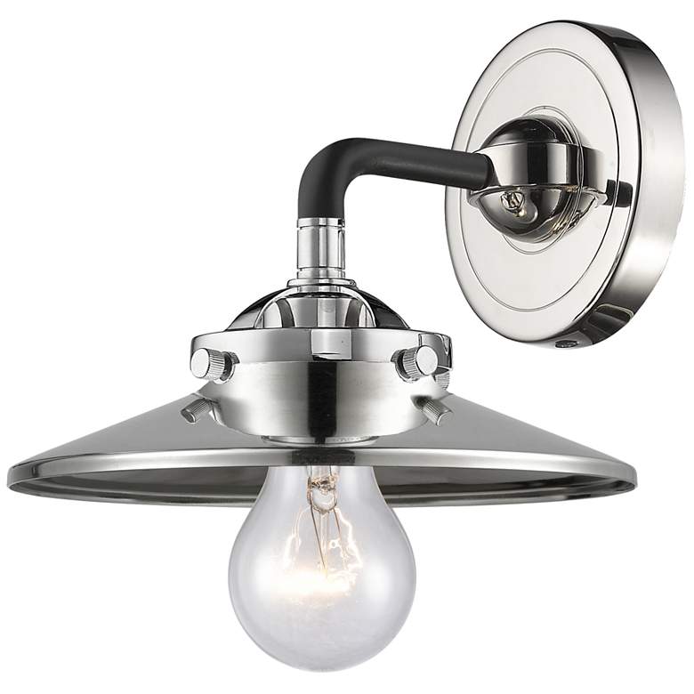 Image 1 Nouveau Railroad 5.25" High Black Nickel Sconce w/ Polished Nickel Sha