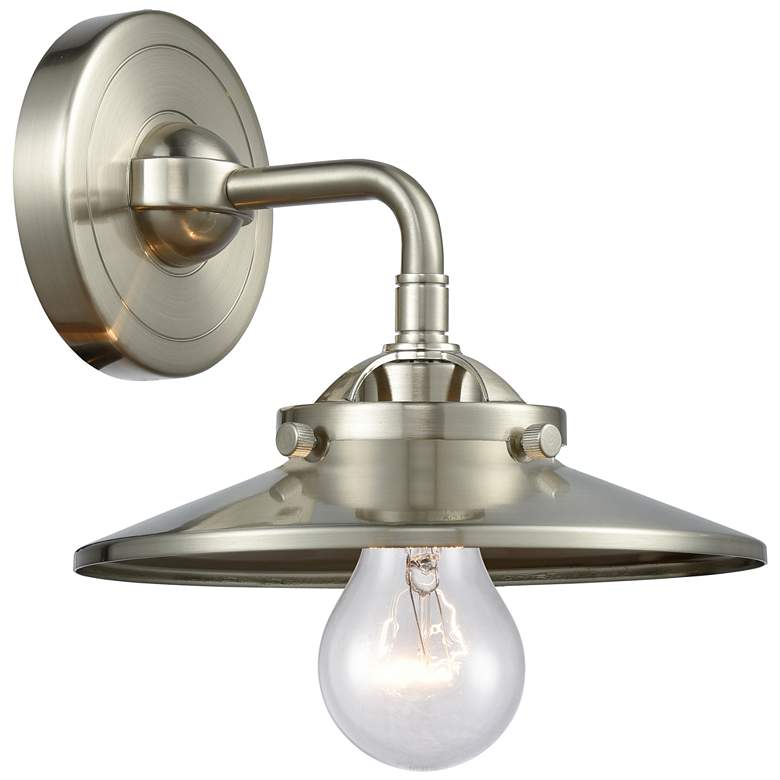 Image 1 Nouveau Railroad 5.25" High Brushed Nickel Sconce w/ Brushed Nickel Sh
