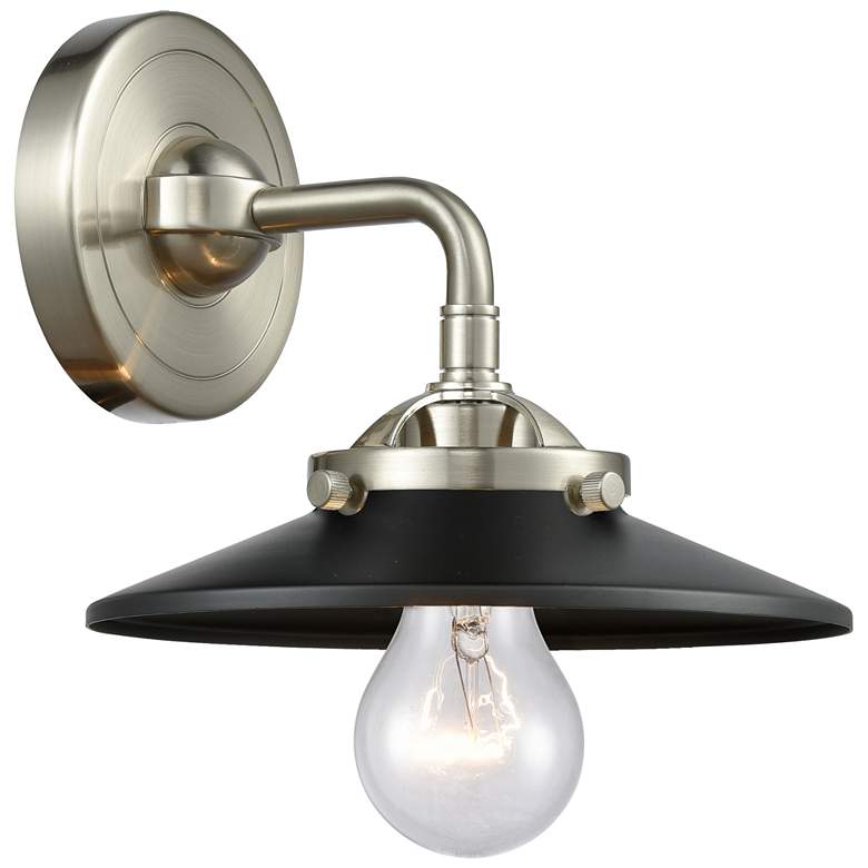 Image 1 Nouveau Railroad 5.25" High Brushed Nickel Sconce w/ Matte Black Shade