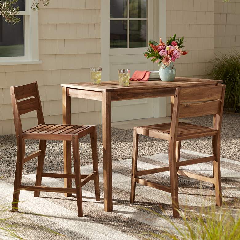 Image 2 Nova 24 inch Natural Wood Outdoor Counter Stools Set of 2