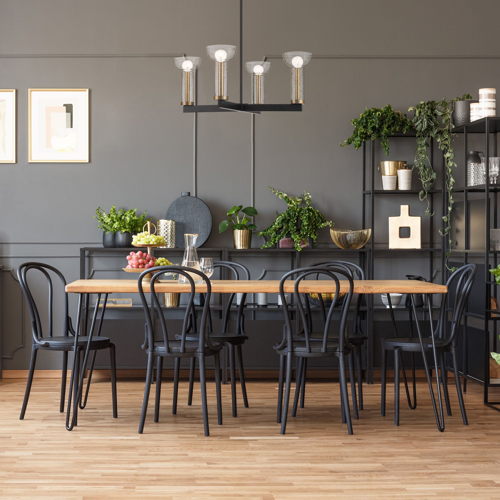 Image 4 Nova 25 in. 4-Light Matte Black Modern Chandelier with Glass Shades more views