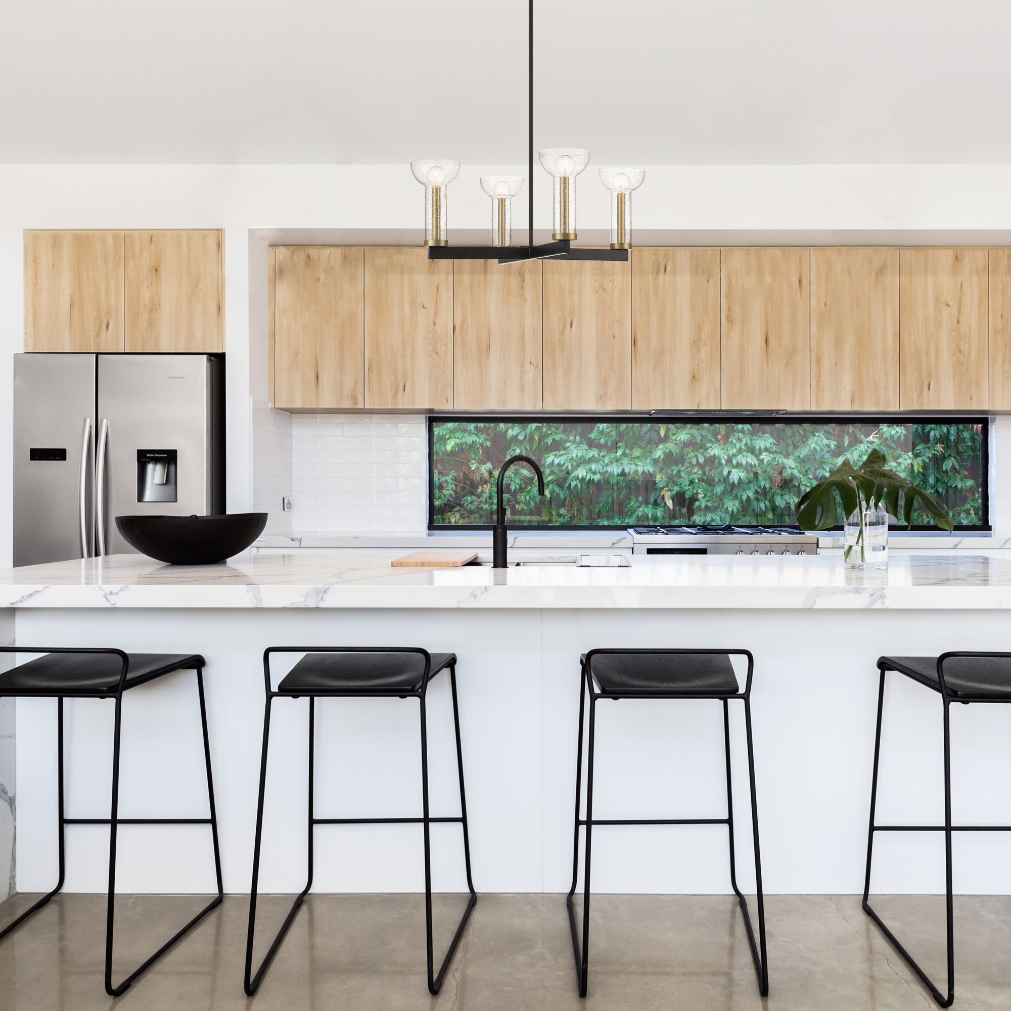 Nova 25 in. 4-Light Matte Black Modern Chandelier with Glass Shades