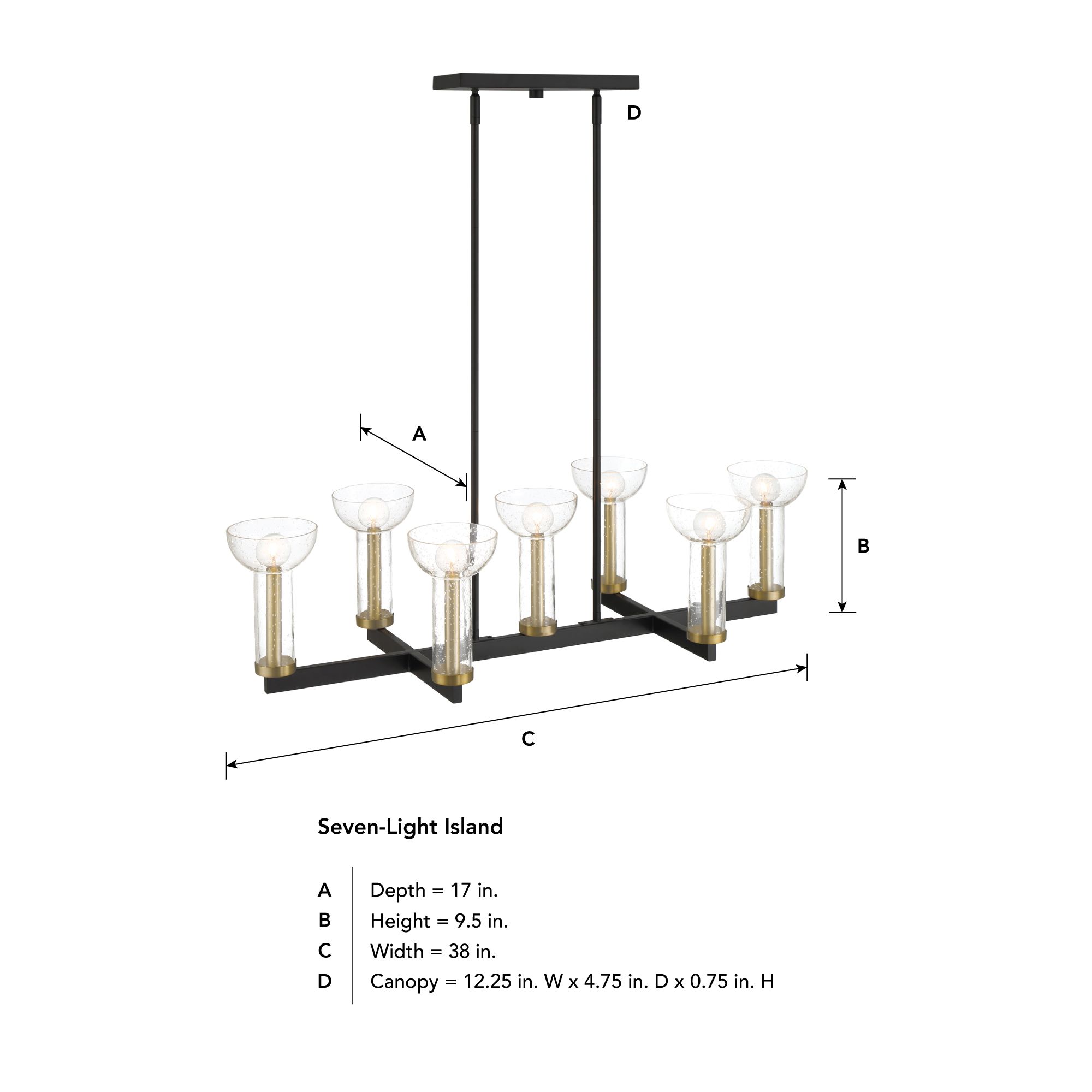 Nova 38 in. 7-Light Matte Black Modern Island Pendant Light