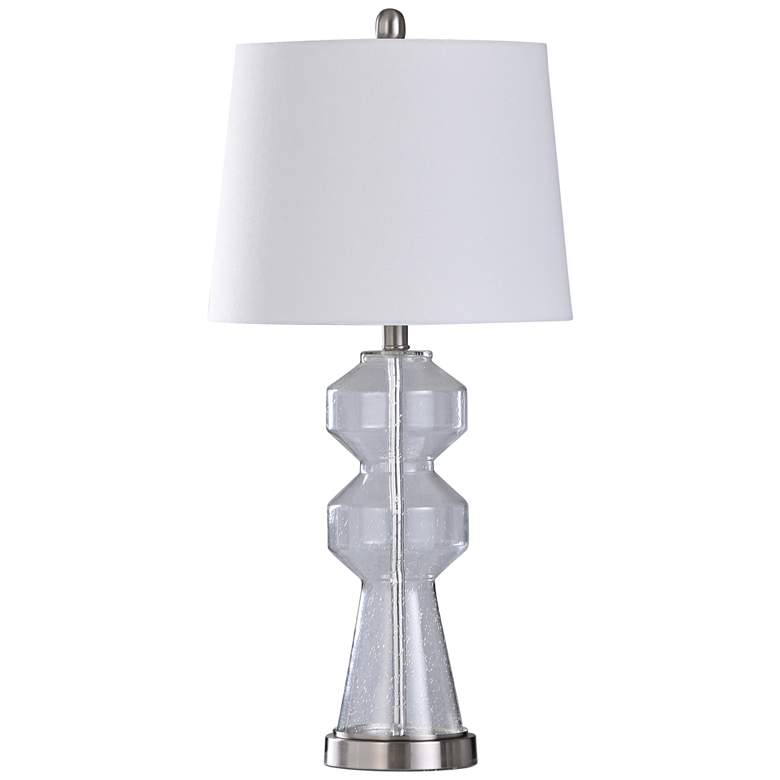 Image 1 Nova Clear Seeded Glass and Brushed Steel Metal Table Lamp