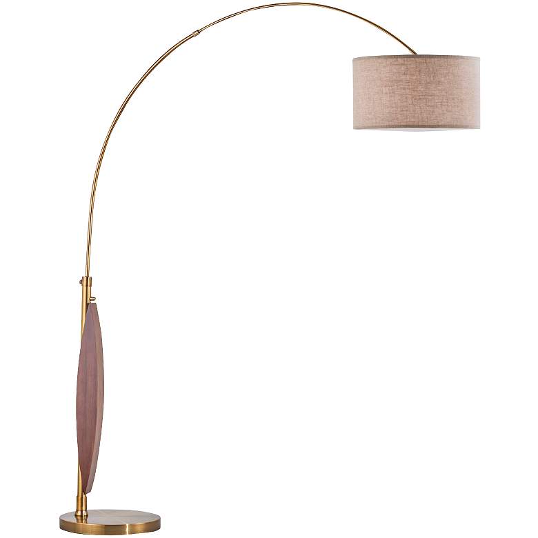 Image 1 Nova Clessidra Medium Wood Weathered Brass Arc Floor Lamp