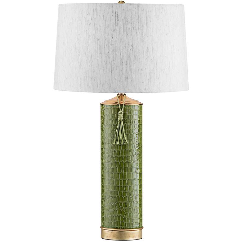 Image 1 Nova Croc Green Faux Leather Weathered Brass Table Lamp