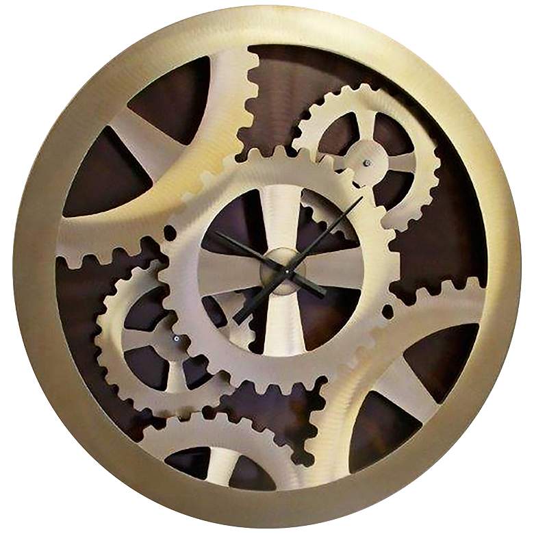 Image 1 Nova Gears Moving Gold 38 3/4 inch Round Wall Clock