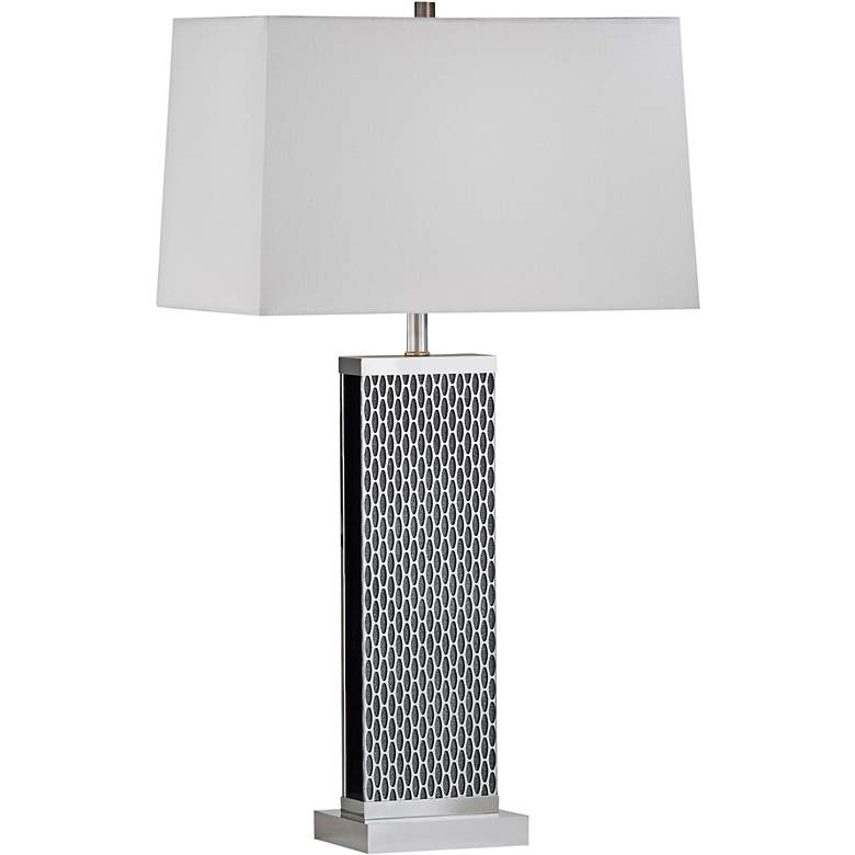 Image 1 Nova Linx Sparkling Silver Steel White Linen Table Lamp