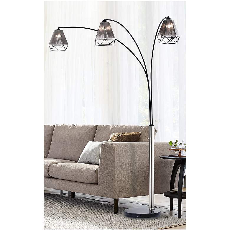 Image 1 Nova Polygon Brushed Nickel 3-Light Steel Arc Floor Lamp