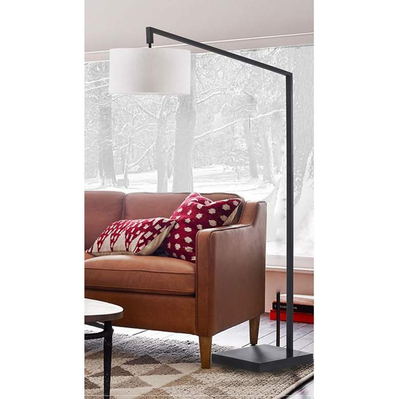 Image 1 Nova Stretch Matte Black Chairside Steel Arc Floor Lamp