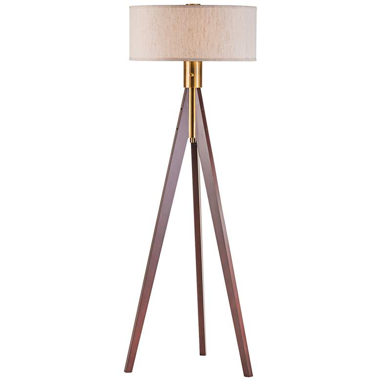 Image 1 Nova Tripod Medium Brown Wood Floor Lamp
