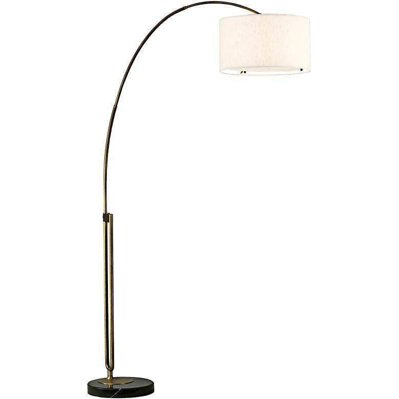 Image 1 Nova Viborg Tan Linen 1-Light Brass Steel Arc Floor Lamp