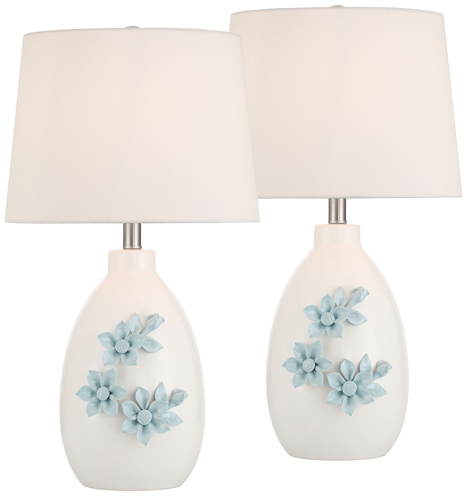Image 2 Novalis 24" High Blue Flower Ceramic Table Lamp Set of 2 with Dimmer