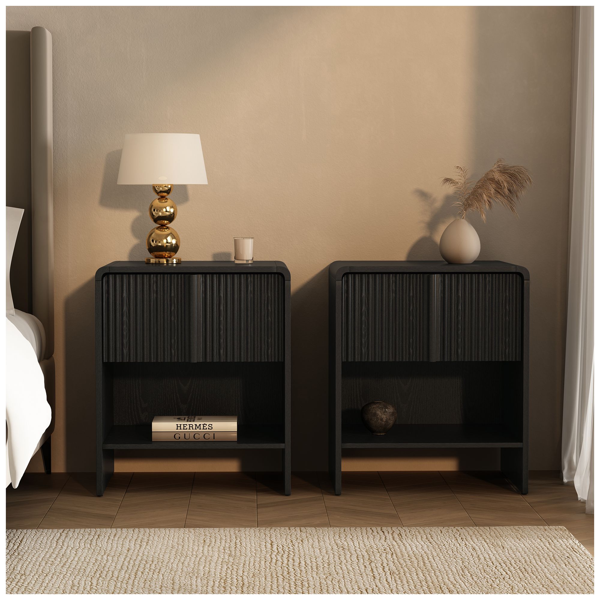 Novara Contemporary 22" Nightstand in Black (1-Drawer)