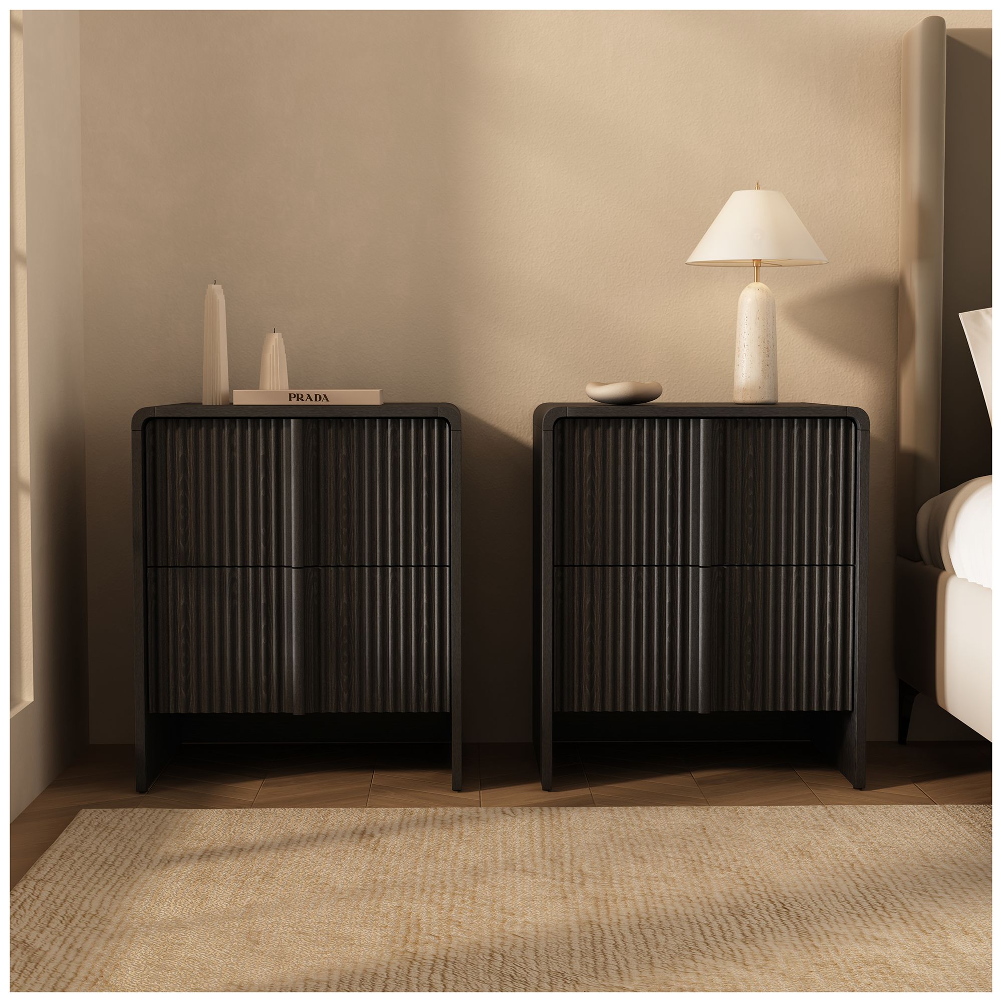 Novara Contemporary 22" Nightstand in Black (2-Drawer)