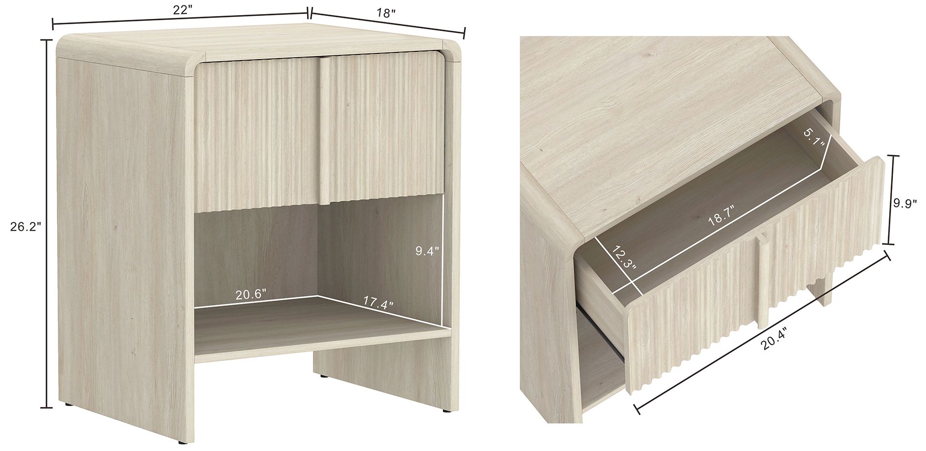 Image 4 Novara Contemporary 22" Nightstand in Whitewashed Oak (1-Drawer) more views