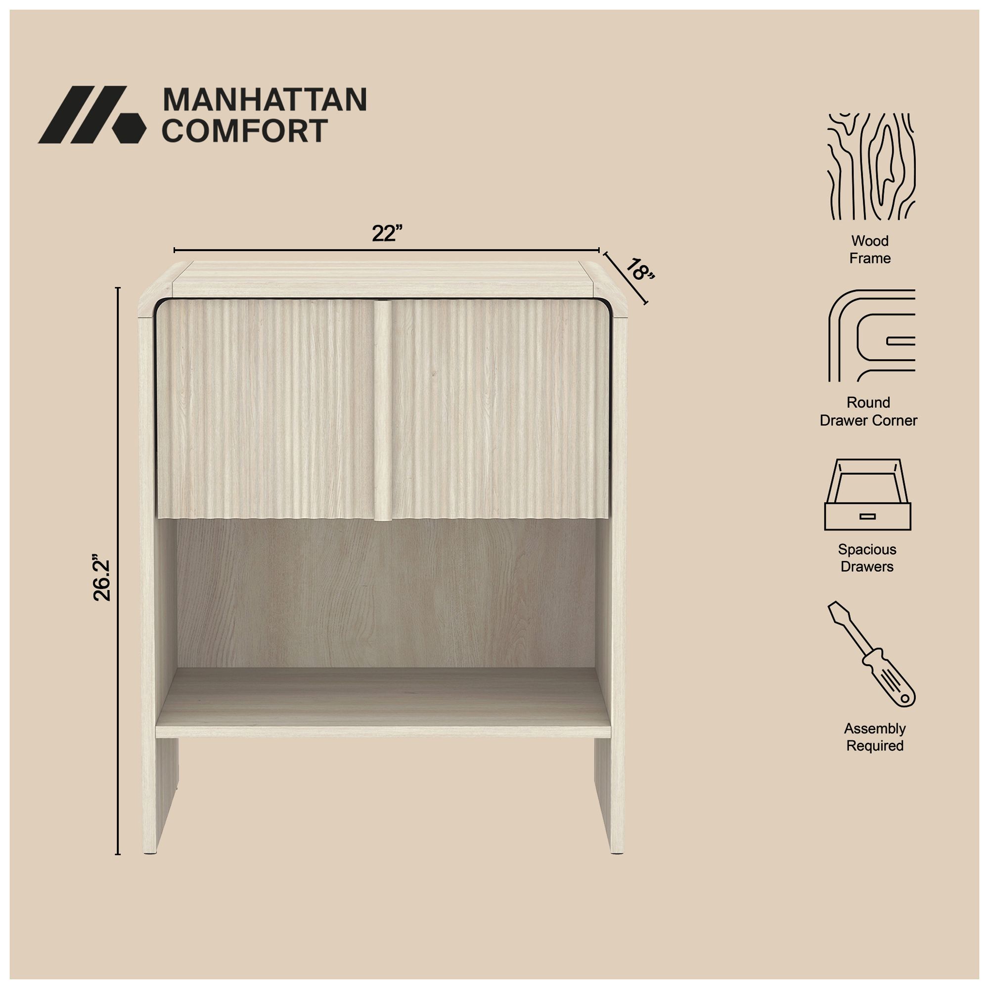 Image 5 Novara Contemporary 22" Nightstand in Whitewashed Oak (1-Drawer) more views