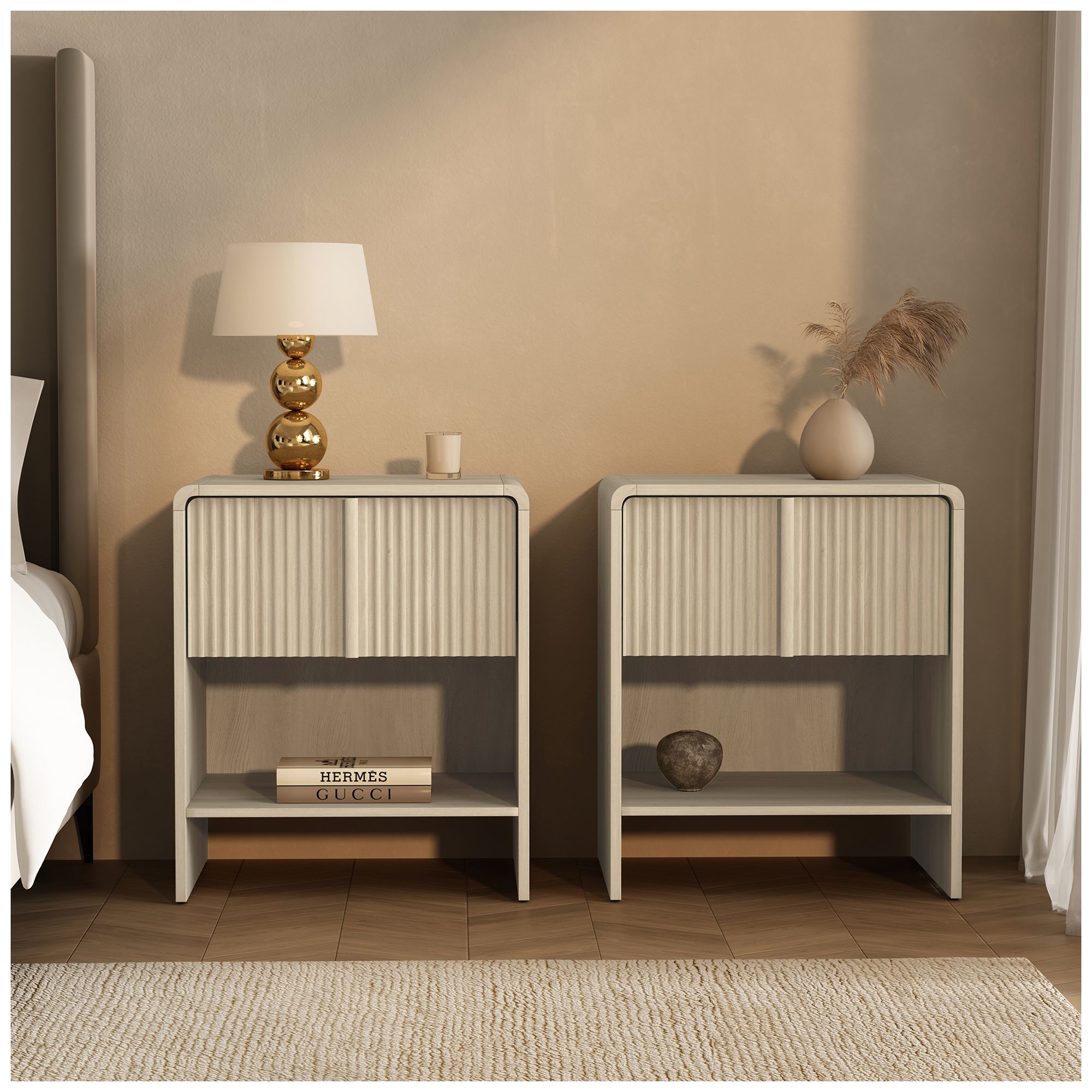 Novara Contemporary 22" Nightstand in Whitewashed Oak (1-Drawer)