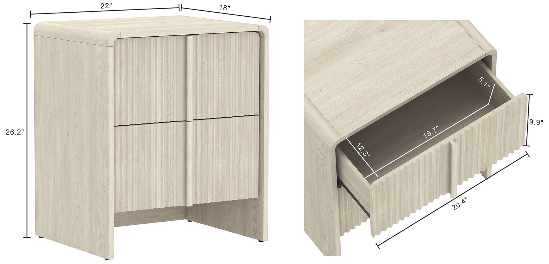 Image 4 Novara Contemporary 22" Nightstand in Whitewashed Oak (2-Drawer) more views