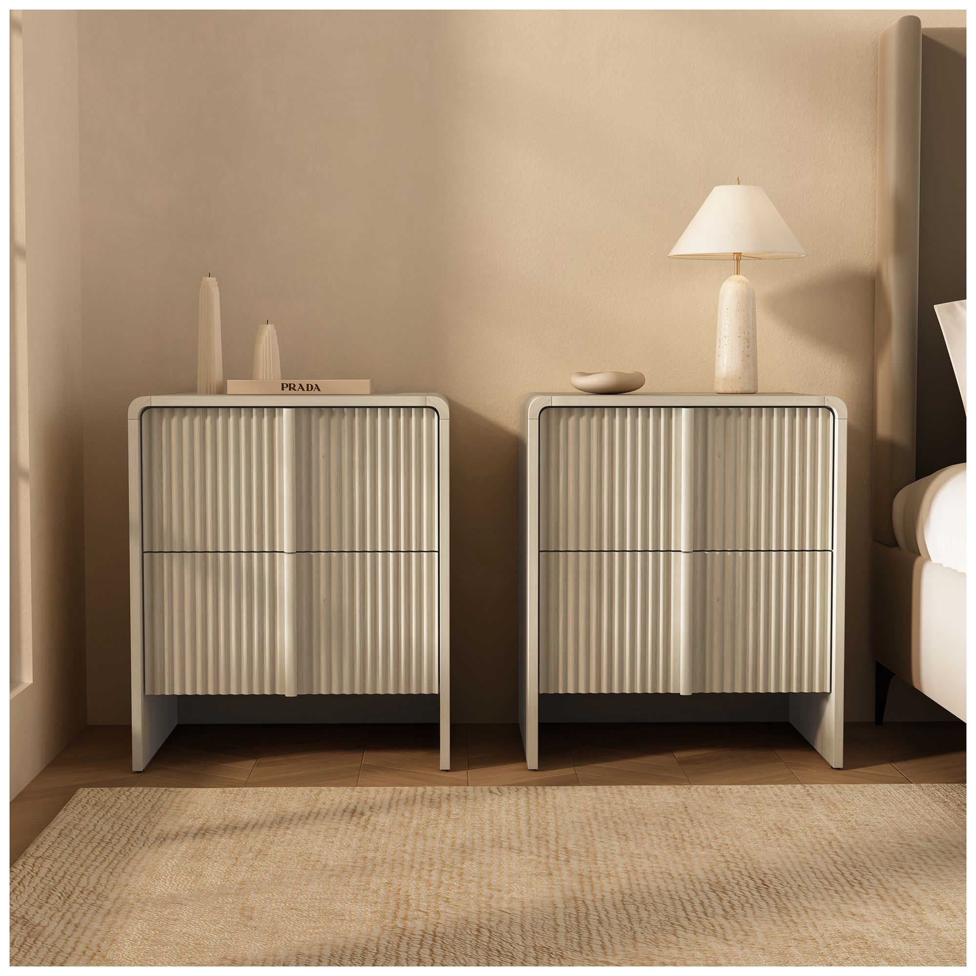 Novara Contemporary 22" Nightstand in Whitewashed Oak (2-Drawer)