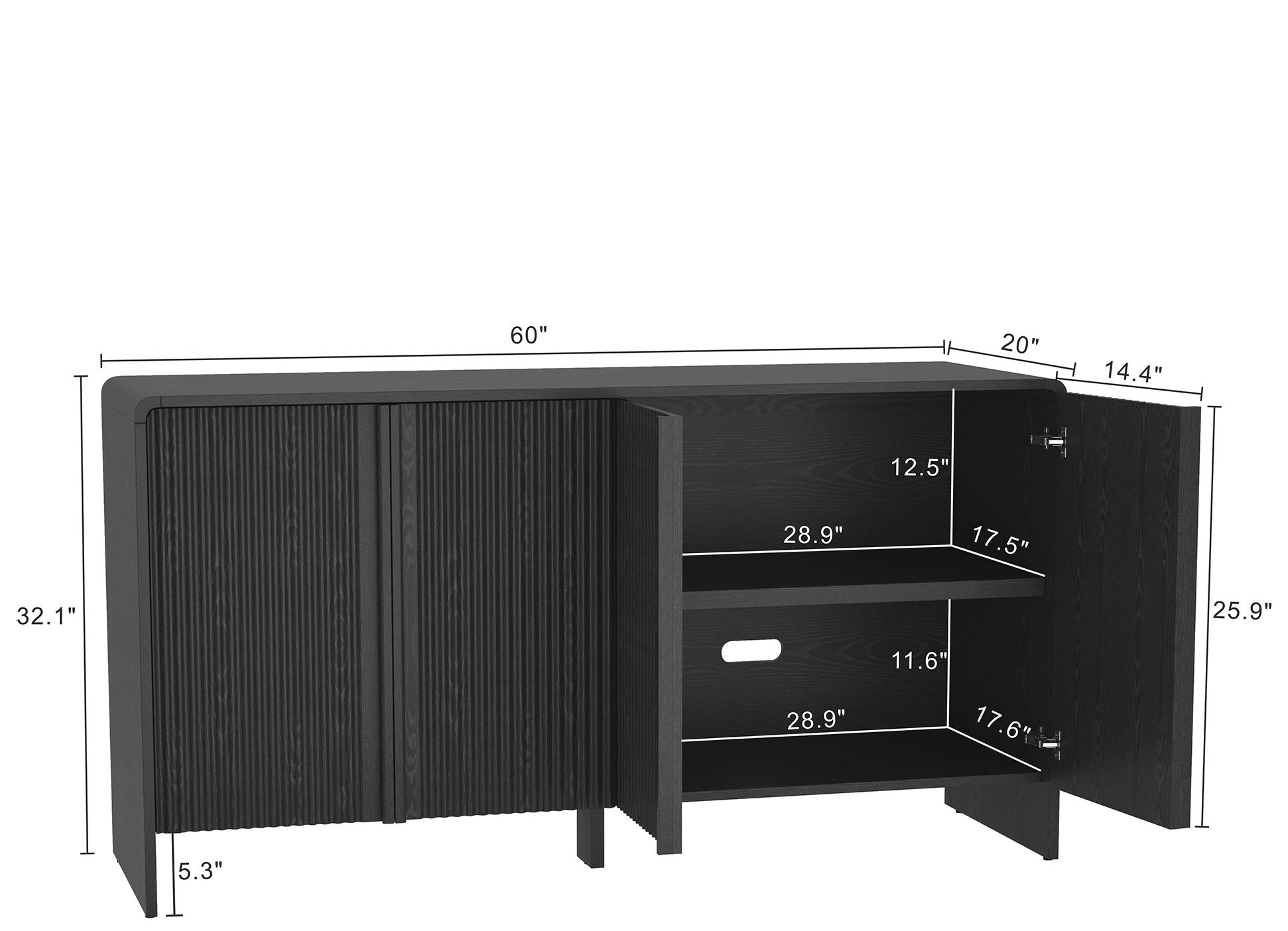 Image 4 Novara Contemporary 60" Sideboard in Black (4-Door) more views