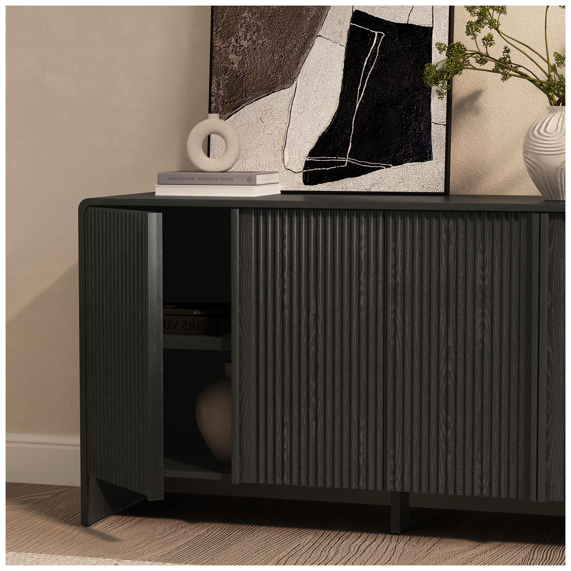 Novara Contemporary 60" Sideboard in Black (4-Door)