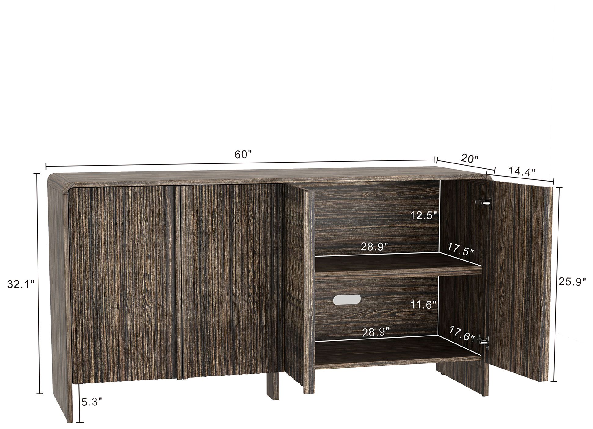 Image 4 Novara Contemporary 60" Sideboard in Jacobean Walnut (4-Door) more views