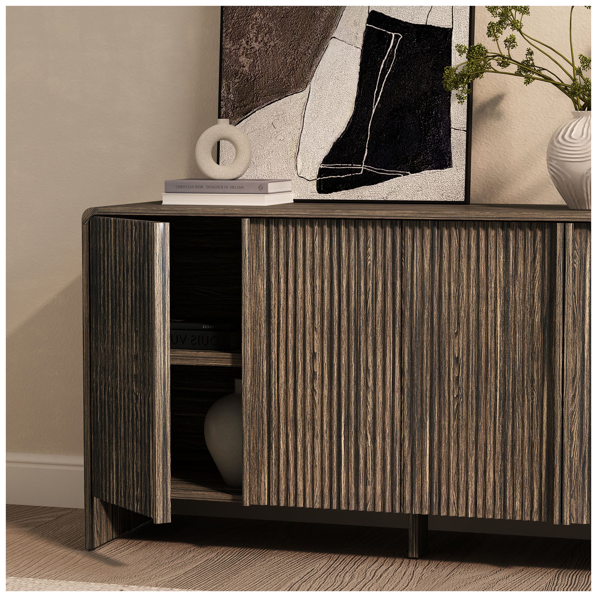 Novara Contemporary 60" Sideboard in Jacobean Walnut (4-Door)